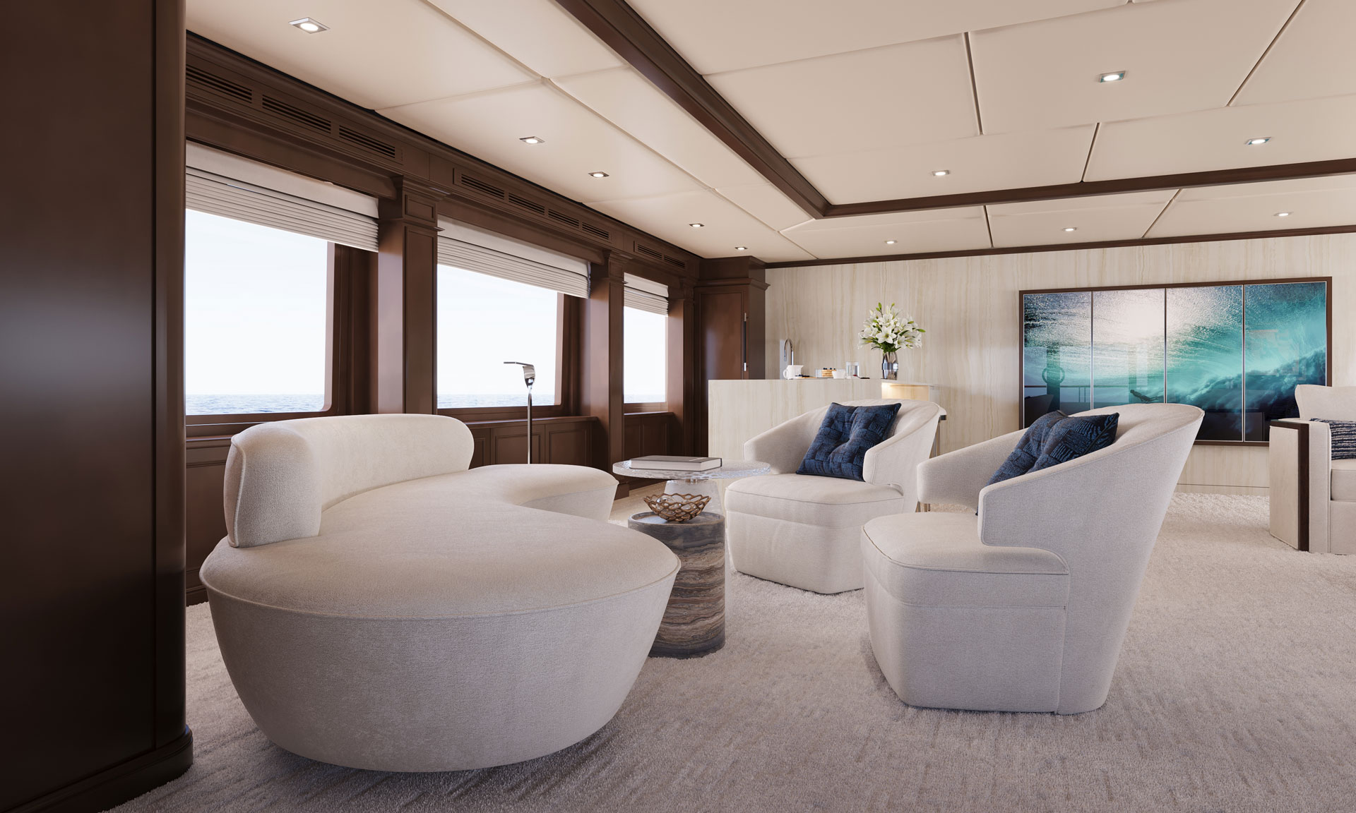 Mirabella Yacht bedroom - Custom millwork and integrated storage